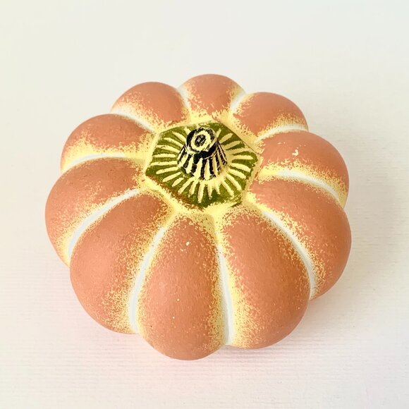 Ceramic Pumpkins Orange White Gourd Fall Halloween Home Decor Whimsical Vintage - Picture 6 of 9